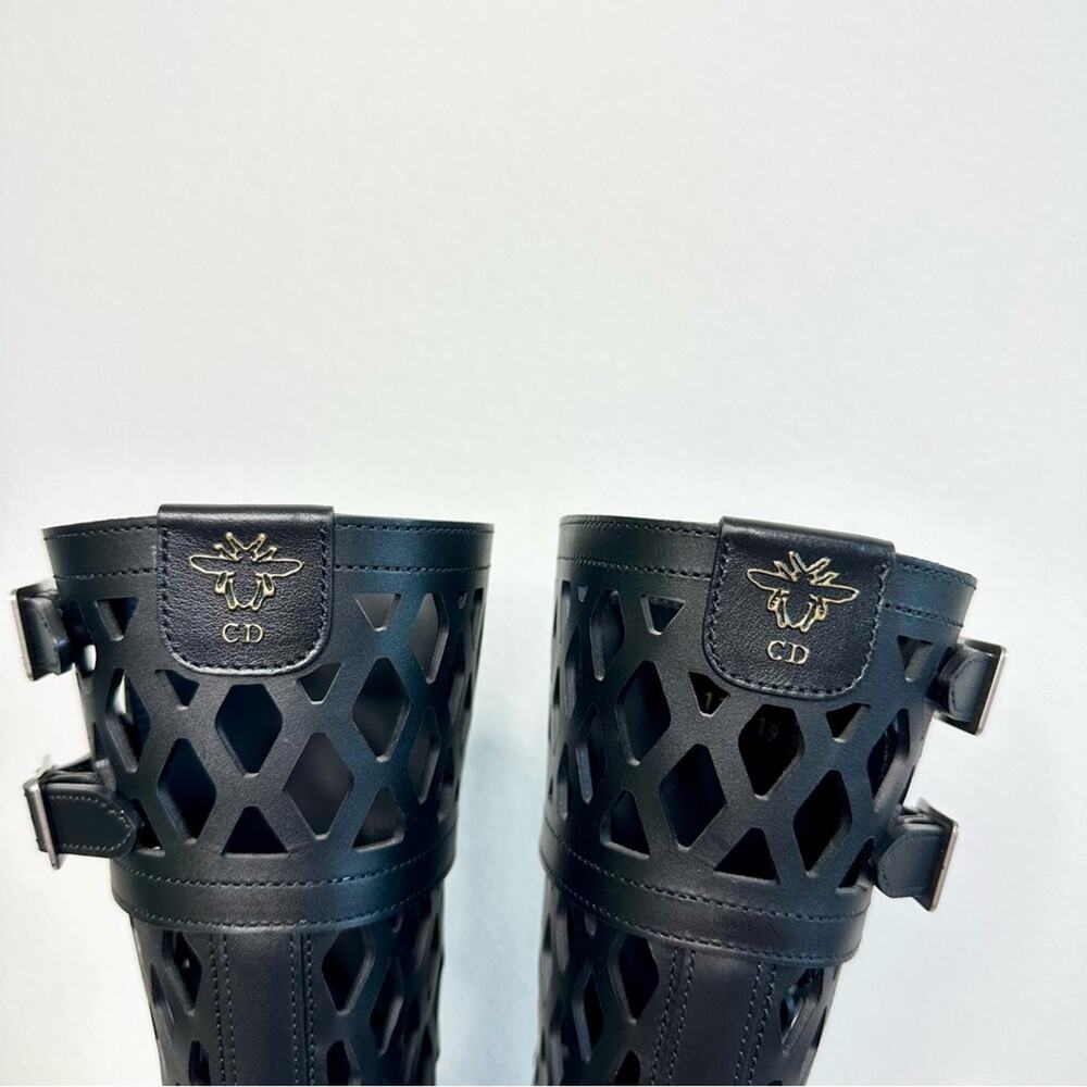 Christian Dior Laser Cut D Trap Boots Black Leather Size 37 - Picture 7 of 14